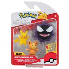 Pokémon pack 3 figurines Battle Teddiursa, Pikachu, Fantominus 5 cm